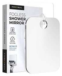 HONEYBULL Fogless Shower Mirror for Shaving – Anti-Fog Acrylic Mirror with Razor Holder, No-Drill Wall Mount, Flat Design for Steam Showers, Small 4x6in