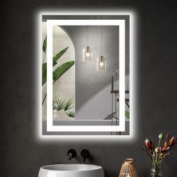 Sweetcrispy 24.1″x32.1″ Smart Anti-Fog LED Bathroom Mirror with Front Light & Backlit, 3 Color Temperatures, Dimmable, Memory Function, Rectangle Modern Vanity Mirror