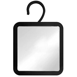 MIRRORVANA Hanging Fogless Shower Mirror for Shaving with 360° Rotatable Swivel Hook – Anti Fog and Shatterproof 6.3″ x 6.3″ Surface (Black)