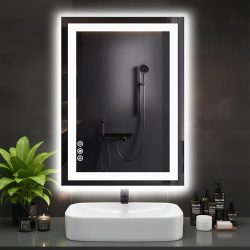 DUMOS 24.1″x32.1″ LED Bathroom Mirror, Smart Anti-Fog Bathroom Vanity Mirror with Front Light & Backlit, 3 Color Temperatures, Dimmable, Memory Function
